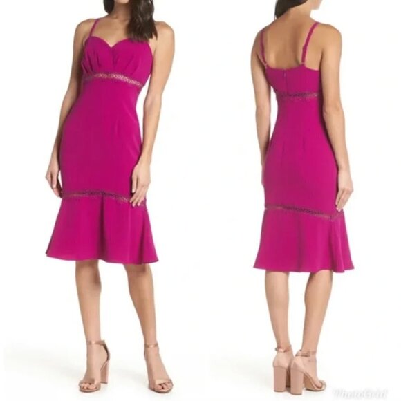 NEW Foxiedox Purple Iris Lace Inset Cocktail Midi Sheath Dress XS - Picture 1 of 9